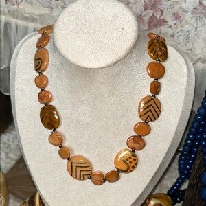 Brown Agate Beaded Necklace with Geometric Patterns